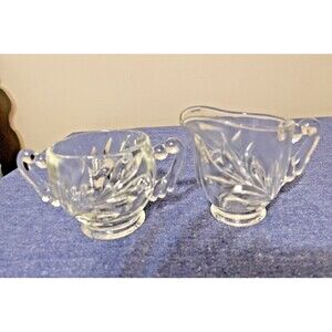 Vintage Indiana Glass Willow Leaf Pattern Creamer & Sugar Bowl